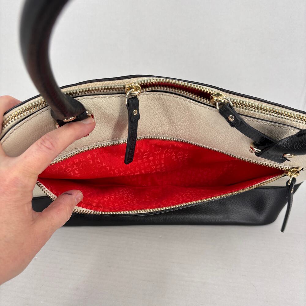 Kate Spade Rachelle Berkeley Satchel Handbag Cream Black Leather Double Handle - Picture 4 of 16